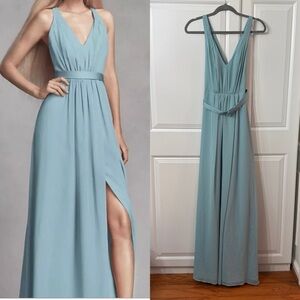 White by Vera Wang Mist Blue Sleeveless Long V Neck Chiffon Dress Size 0 NWT